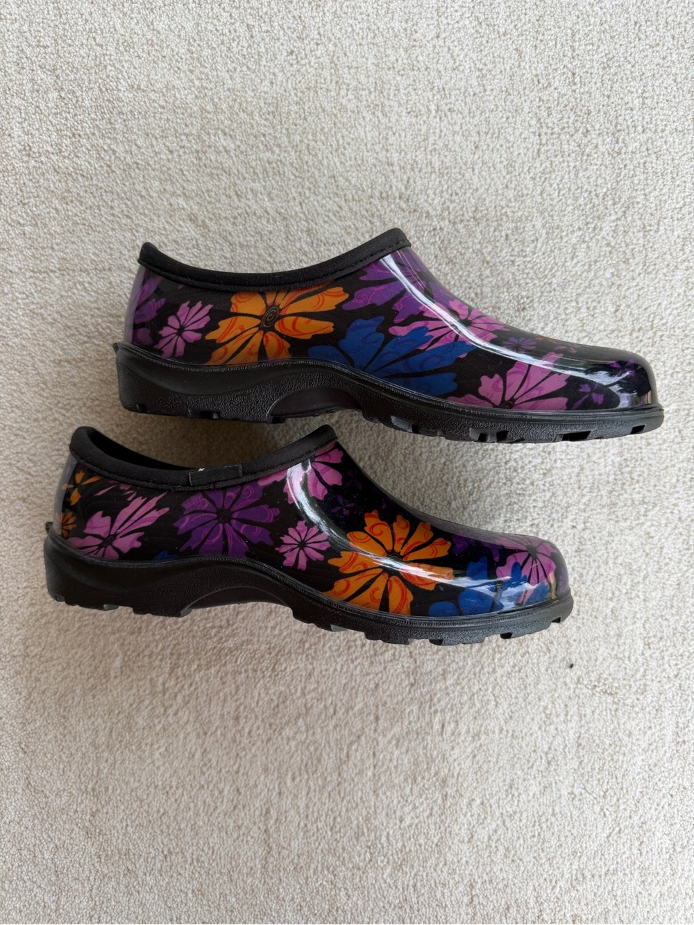 Sloggers Womens 9 Garden Shoes Floral Waterproof Purple Pink Slip On USA